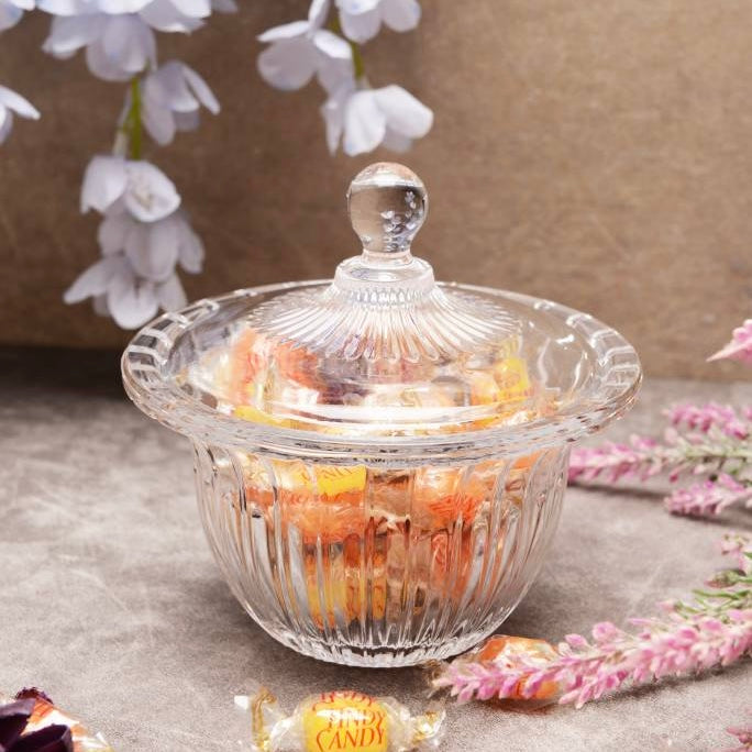 Bombonieră GLAMOUR din Sticlă Cristalină cu Capac 12 cm – Bombonieră Elegantă