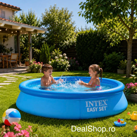 Piscina 1942 litri gonflabila Intex, Easy Set 28106NP rotunda 244 x 61 cm pt adulti si copii