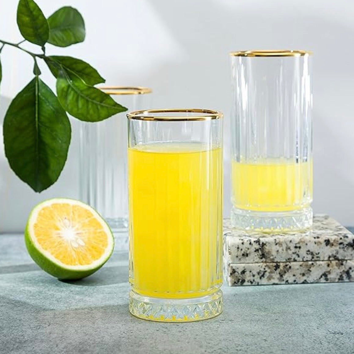 Set 4 pahare Elysia Gold din sticlă, 280 ml cu margine aurie