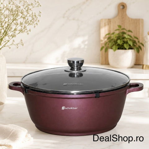 Cratita 25 litri ceramică Schmitter 44 cm cu capac din sticla aluminiu turnat compatibila cu toate sursele de căldură – Burgundy Chef
