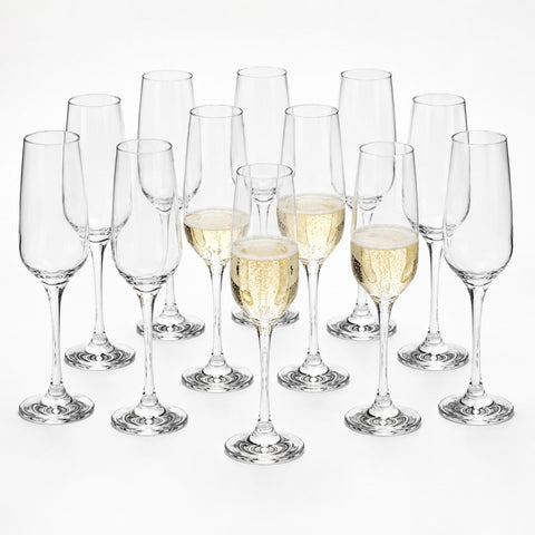 Set 12 pahare pentru șampanie King 220 ml, din sticlă transparentă, elegante, pentru evenimente și servire băuturi spumante