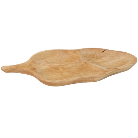 Platou compartimentat din lemn de arin, model Frunză, 52 x 26 cm, tavă servire aperitive gustări și snacksuri