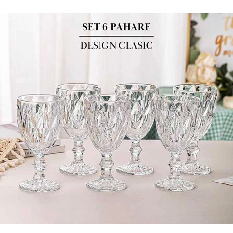 Set 6 pahare din sticlă cu picior Diamond, 310 ml – design elegant