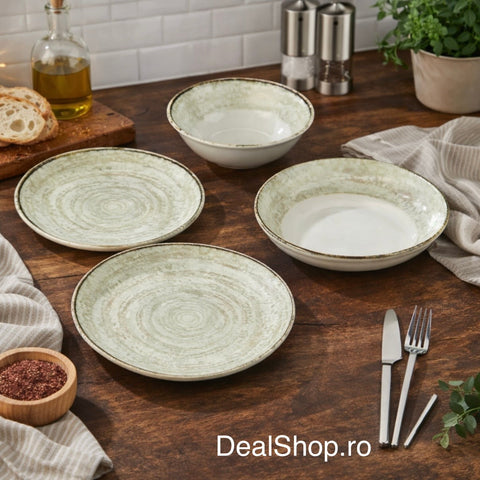 Serviciu de masa 24 piese porțelan „Nordic” – set farfurii și boluri pentru 6 persoane Design Modern Texturat 095