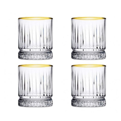 Set 4 pahare Elysia Gold din sticla 355 ml cu margine aurie