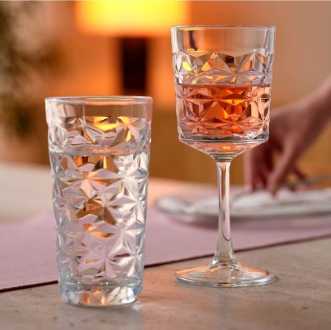 Set 4 Pahare Estrella 290 ml – Sticlă elegantă cu model geometric, ideale pentru apă, suc sau vin alb