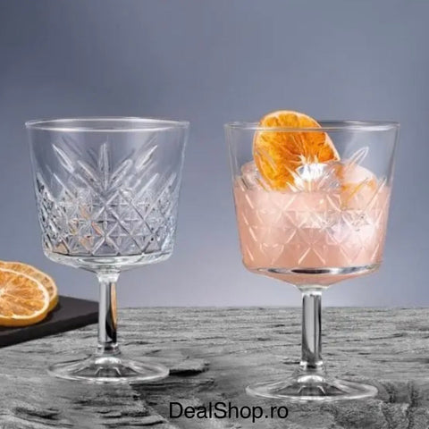 Set 4 pahare cocktail Pasabahce Timeless 270 ml, sticlă transparentă, model elegant vintage