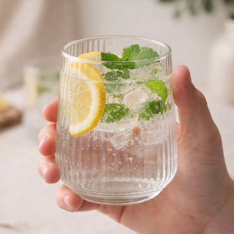 Set 12 Pahare Sticla Transparentă cu Striații 250 ml Hawai – Design Modern și Elegant