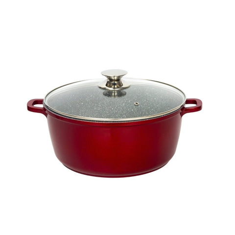 Cratita 6.5 Litri granit cu capac sticlă 28 cm compatibilă cu inducție – Roșu elegant SW16RED