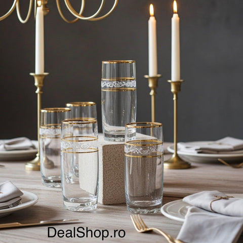 Set 12 pahare 390 ml long Drink Lav Adora Gold Eleganta si Rafinament evenimente
