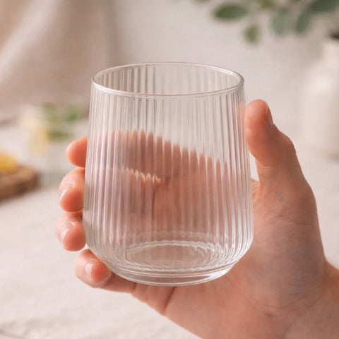 Set 12 Pahare Sticla Transparentă cu Striații 250 ml Hawai – Design Modern și Elegant
