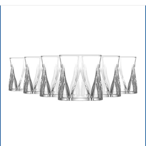 Set 6 pahare sticlă 300 ml, Zoe357, model geometric cu bază groasă, pahare whisky  apă elegante