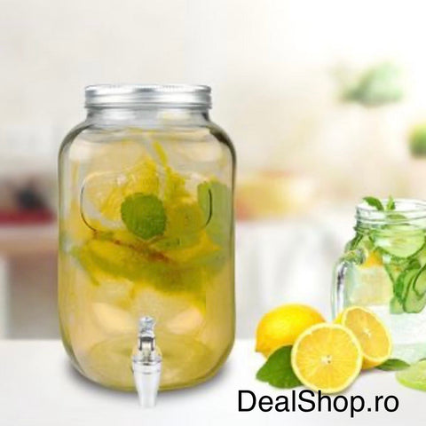 Borcan dozator bauturi limonada suc cu robinet sticla transparenta 5 litri terasa piscina evenimente