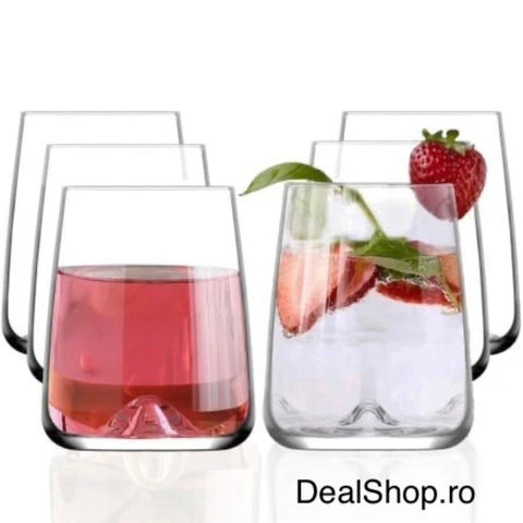 Set 12 pahare sticla 360 ml LAV Terra 359 – pahare moderne băuturi design elegant cu bază reliefată