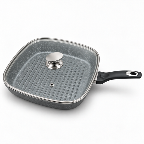 Tigaie grill Swan 28 cm, cu capac din sticlă