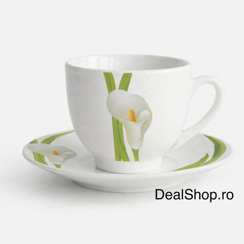 Serviciu de masă din porțelan 31 piese pentru 6 persoane, set farfurii și cești cafea 180 ml model Cală 173-7