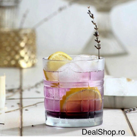 Set 6 pahare whisky sticlă 325 ml Brit 430, design cu relief geometric , pahare băuturi elegante, rezistente