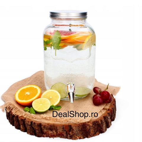 Borcan dozator bauturi limonada suc cu robinet sticla transparenta 5 litri terasa piscina evenimente