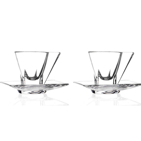 Set 6 Cești pentru Cafea din Sticlă 180 ml  Hailey cu Farfurioare Design Modern Elegant Transparent