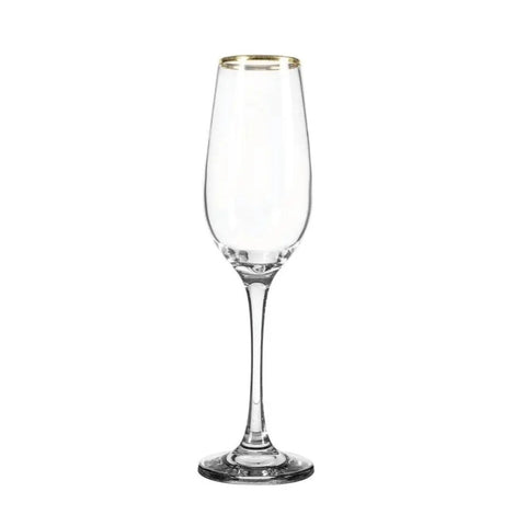 Set 6 pahare șampanie 200 ml Amber Gold, sticlă cu margine aurie, pahare elegante pentru prosecco și cocktailuri