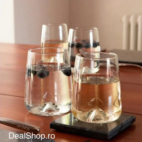Set 12 pahare sticla 360 ml LAV Terra 359 – pahare moderne băuturi design elegant cu bază reliefată