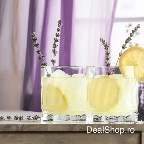Set 6 pahare sticlă 330 ml Wave430 pahare whisky și cocktail design modern cu relief ondulat rezistente elegante