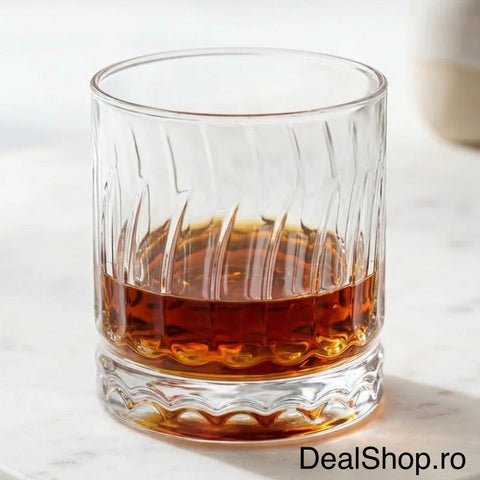Set 6 pahare sticlă 330 ml Wave430 pahare whisky și cocktail design modern cu relief ondulat rezistente elegante