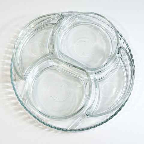 Platou Aperitiv din Sticlă Kaveh Lavin 24 cm Set 5 Piese cu 4 Compartimente pentru Snackuri Sosuri și Aperitive