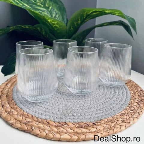 Set 6 pahare 425 ml Allegra Focus design striat din sticla moderne