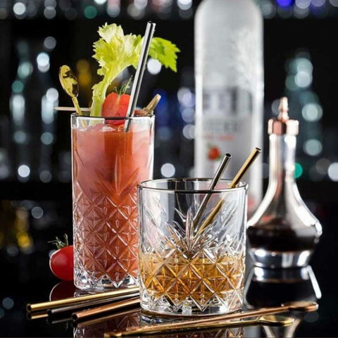Set 4 Pahare Timeless 295 ml – Sticla groasa transparenta cu model gravat ideale pentru apa suc sau cocktailuri elegante