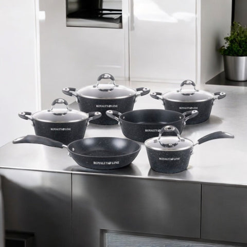 Set cratite 10 piese Royalty Line Invelis Marmura Negru Arta bucatariei