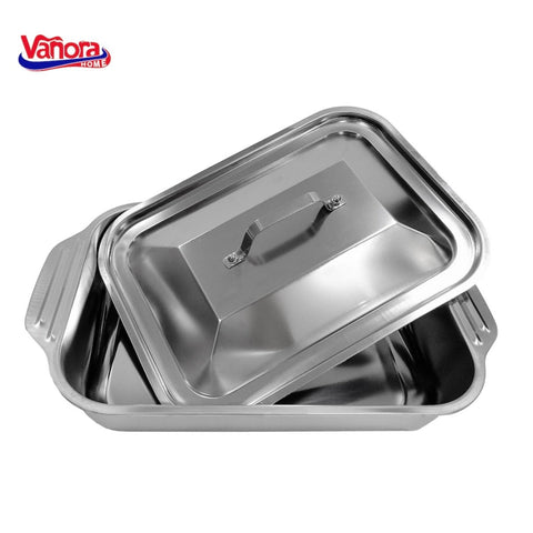 Tava inox cu capac Vanora Home Zira, 36.5 x 22 x 7 cm