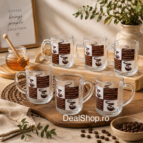 Set 6 cești din sticlă Daily Glass Cappuccino 250 ml – căni cafea cappuccino și latte design elegant