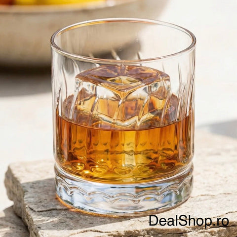 Set 6 pahare sticlă 330 ml Wave430 pahare whisky și cocktail design modern cu relief ondulat rezistente elegante