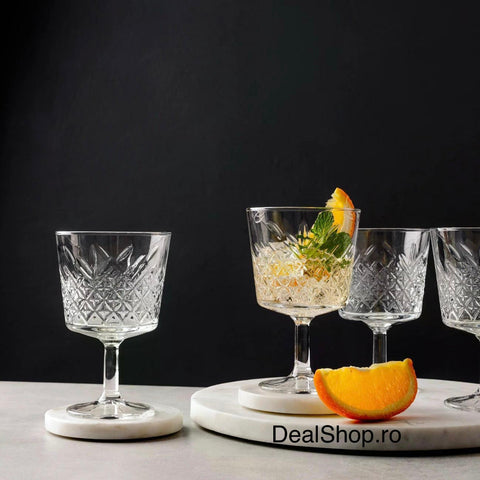 Set 4 pahare cocktail Pasabahce Timeless 270 ml, sticlă transparentă, model elegant vintage