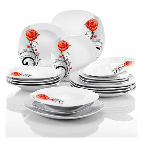 Serviciu de masă din porțelan 18 piese, Model Trandafir Orange, set farfurii pentru 6 persoane 3141