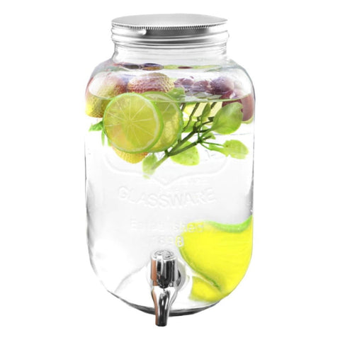 Borcan dozator bauturi limonada suc cu robinet sticla transparenta 5 litri terasa piscina evenimente