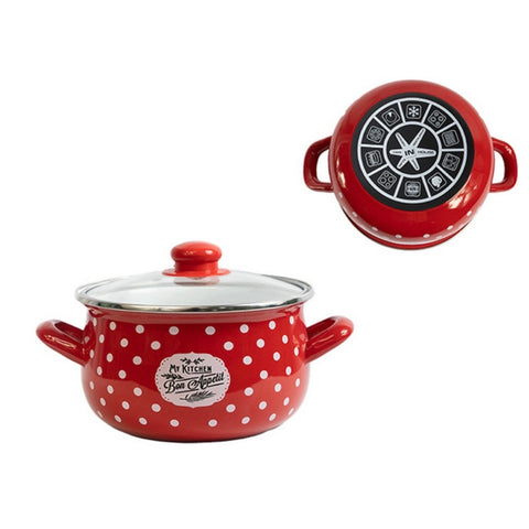 Set 5 oale emailate cu capac din sticla cantitate 2 l, 2,8 l, 3,8 l, 4,8 l, 6,2 l, Bon Apetit 782
