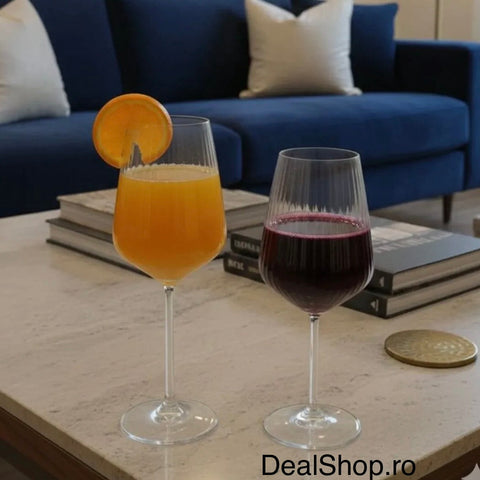 Set 6 Pahare Vin Allegra Focus 350 ml – Design striat sticla Premium