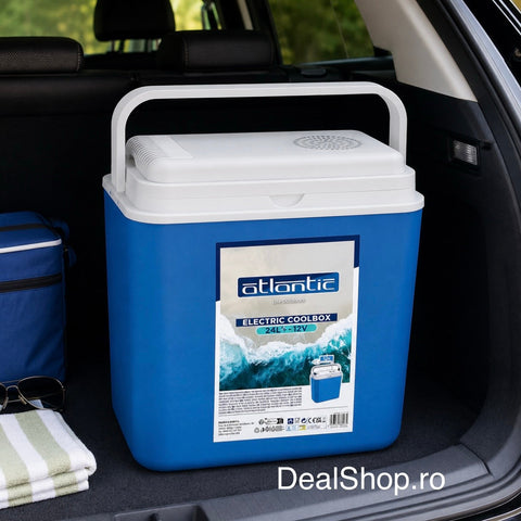 Ladă frigorifică auto electrică Atlantic 24 litri alimentare 12V, portabilă răcire pt mașină camping și picnic