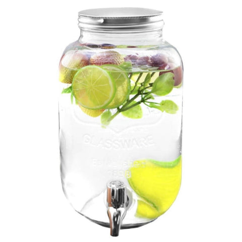 Borcan dozator 8 litri bauturi limonada suc cu robinet și capac sticla transparenta terasa piscina evenimente