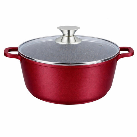 Cratiță 14 litri 36 cm cu capac sticlă interior marmura Inducție Roșie – SWAN