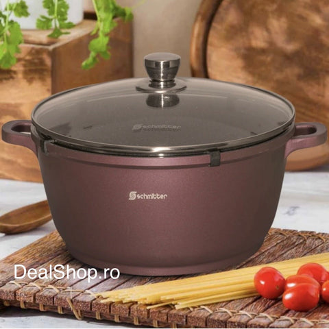 Cratita 25 litri ceramică Schmitter 44 cm cu capac din sticla aluminiu turnat compatibila cu toate sursele de căldură – Burgundy Chef