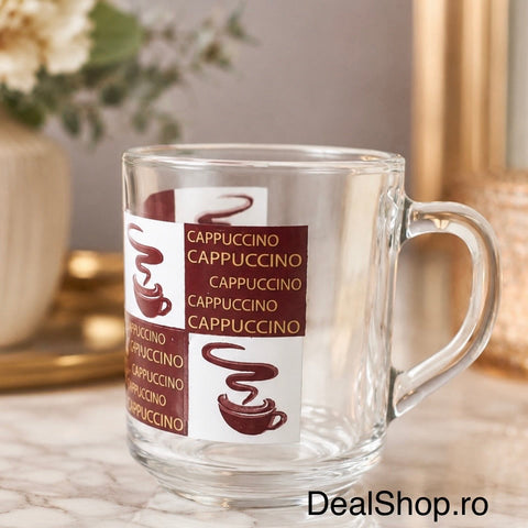 Set 6 cești din sticlă Daily Glass Cappuccino 250 ml – căni cafea cappuccino și latte design elegant