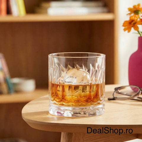 Set 6 pahare sticlă 330 ml Wave430 pahare whisky și cocktail design modern cu relief ondulat rezistente elegante