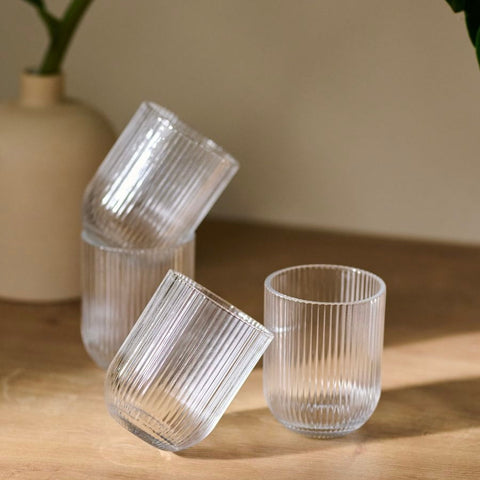 Set 18 Pahare din Sticlă Mansoura Alex 250 ml Design Modern cu Textură în Dungi CADOUL PERFECT