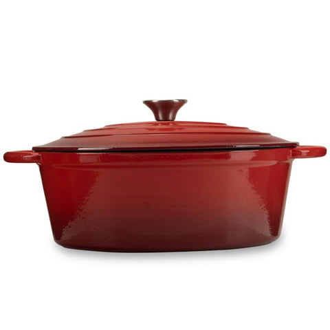 Oală din fonta emailata Hausberg capacitate 4,5 litri diametru 30 x 23 cm adâncime 12 cm interior capac din fontă roșu HB H750
