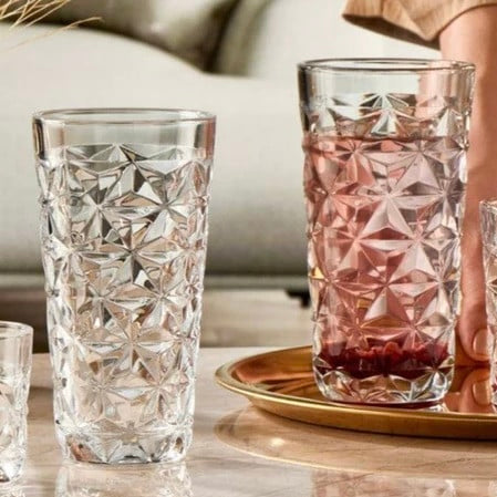 Set 4 Pahare Estrella 290 ml – Sticlă elegantă cu model geometric, ideale pentru apă, suc sau vin alb