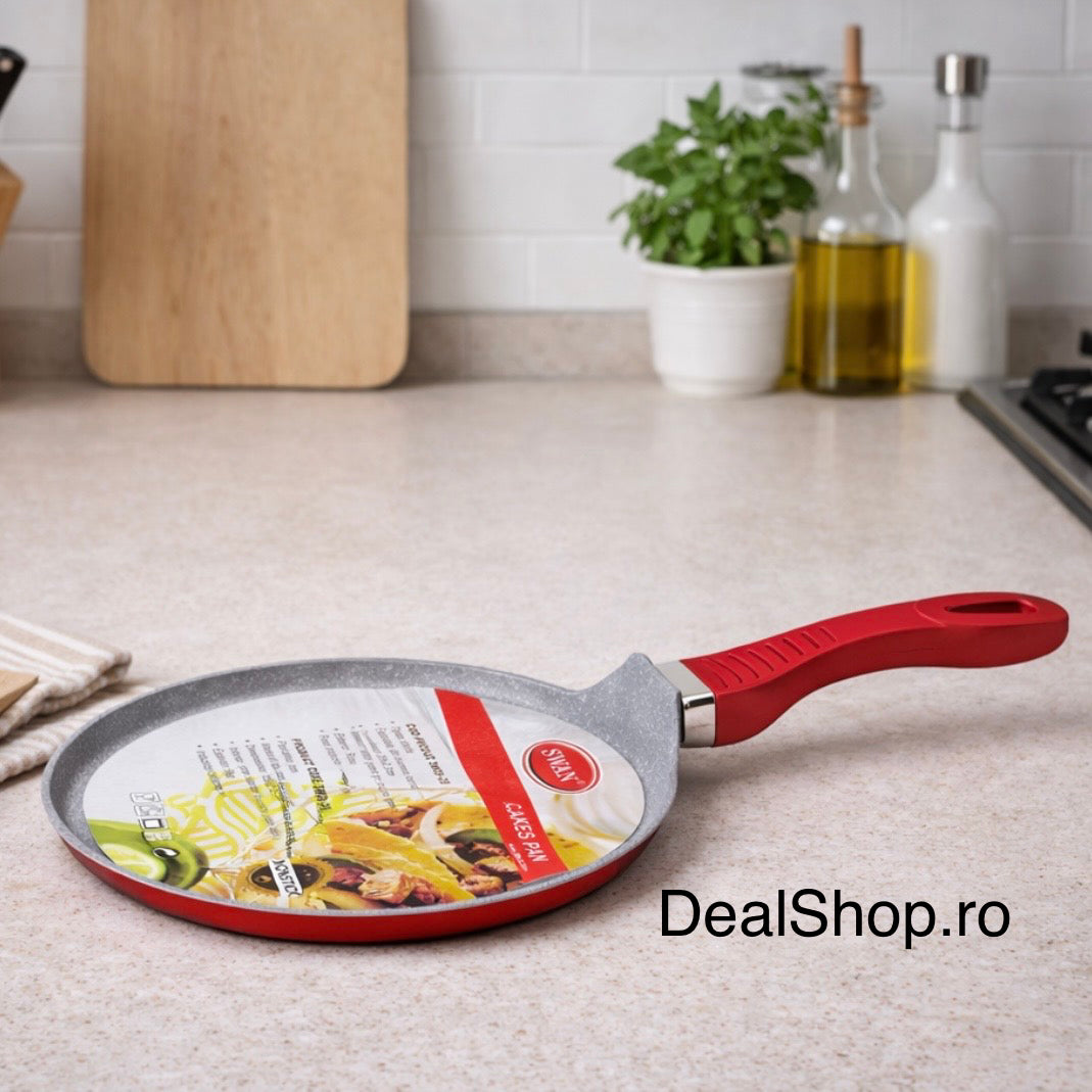 Tigaie pentru clătite SWAN 24 cm, strat marmorat antiaderent inducție roșu – Pancake Pan