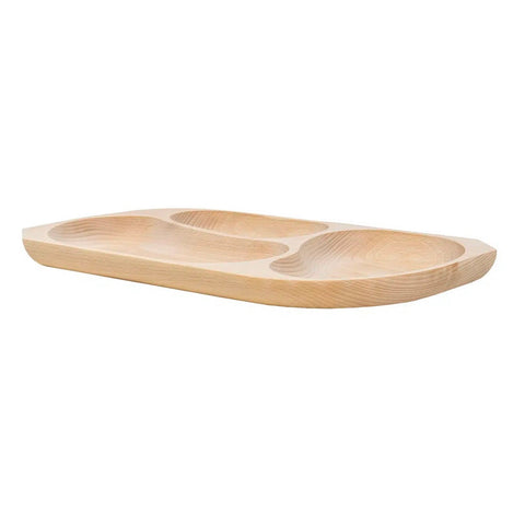 Platou din lemn compartimentat pentru servire 43 x 22,5 cm – tavă aperitive 3 compartimente lemn natural, snack & gustări 2542